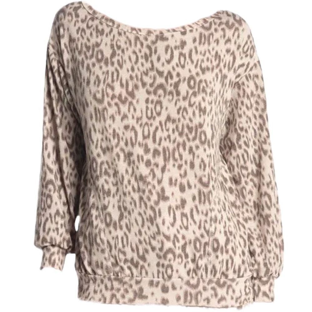 LUSH Women's Top Long Sleeve Pullover Loungewear Animal Print Tan M NEW